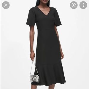 Black crepe midi sheath dress perfect for weddings and holiday parties